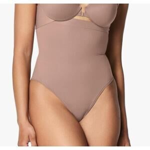 SPANX high waisted thong cafe au lait beige tan M NWT SPANXsculpt Power Series